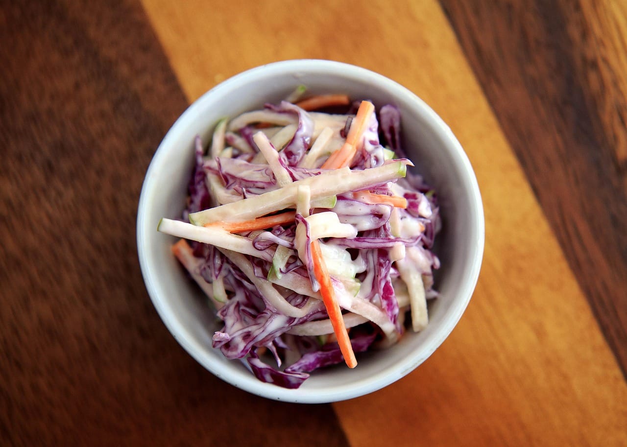 Shredded cabbage and salt, squeezed until the juice covers it.